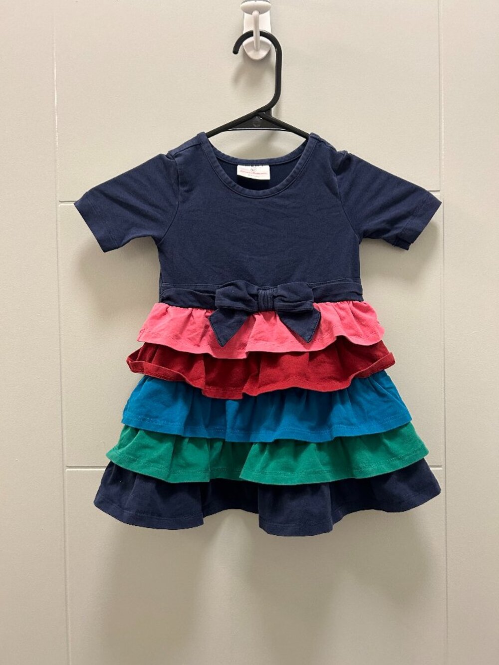Hanna Andersson 18-24 Months Tiered Ruffle Dress Size 80 Navy Rainbow Twirl